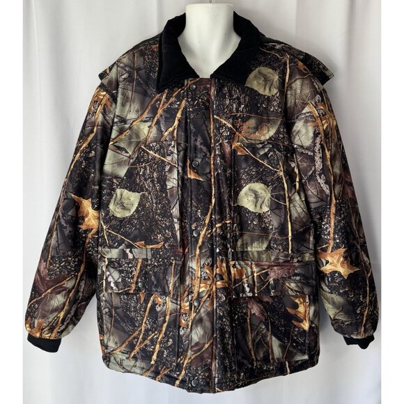 WFS Burly Camo Hunting Jacket Mens L Microsuede Polyester Hooded Full Zip Snap - Picture 1 of 11